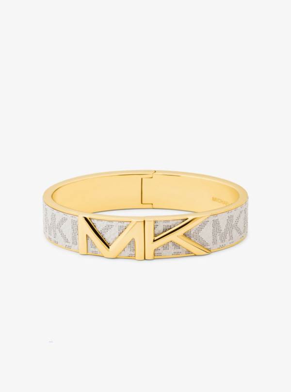 Damske Naramky Michael Kors Mott Gold-Tone Logo Bangle Biele Žlté - Šperky Michael Kors Lacne | DVUEB-2978